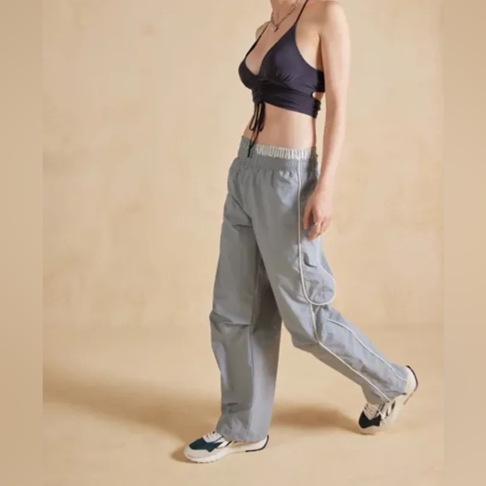 BDG Light Gray Track Pants with Reflective Trim